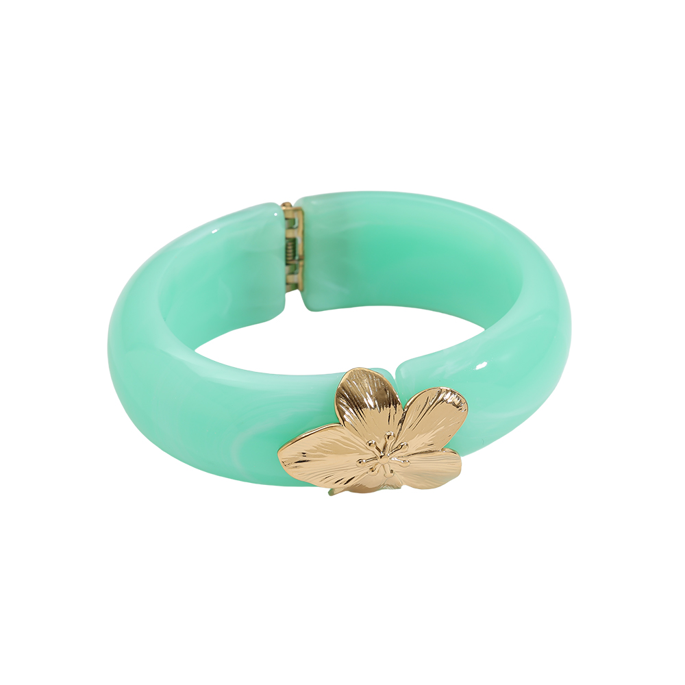 Gold flower lock resin stainless steel bangle 