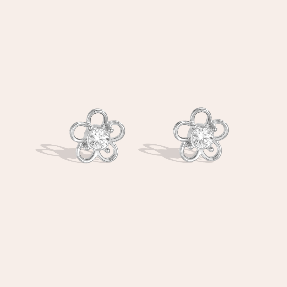 7mm simple small zirconia flower stainless steel earrings   
