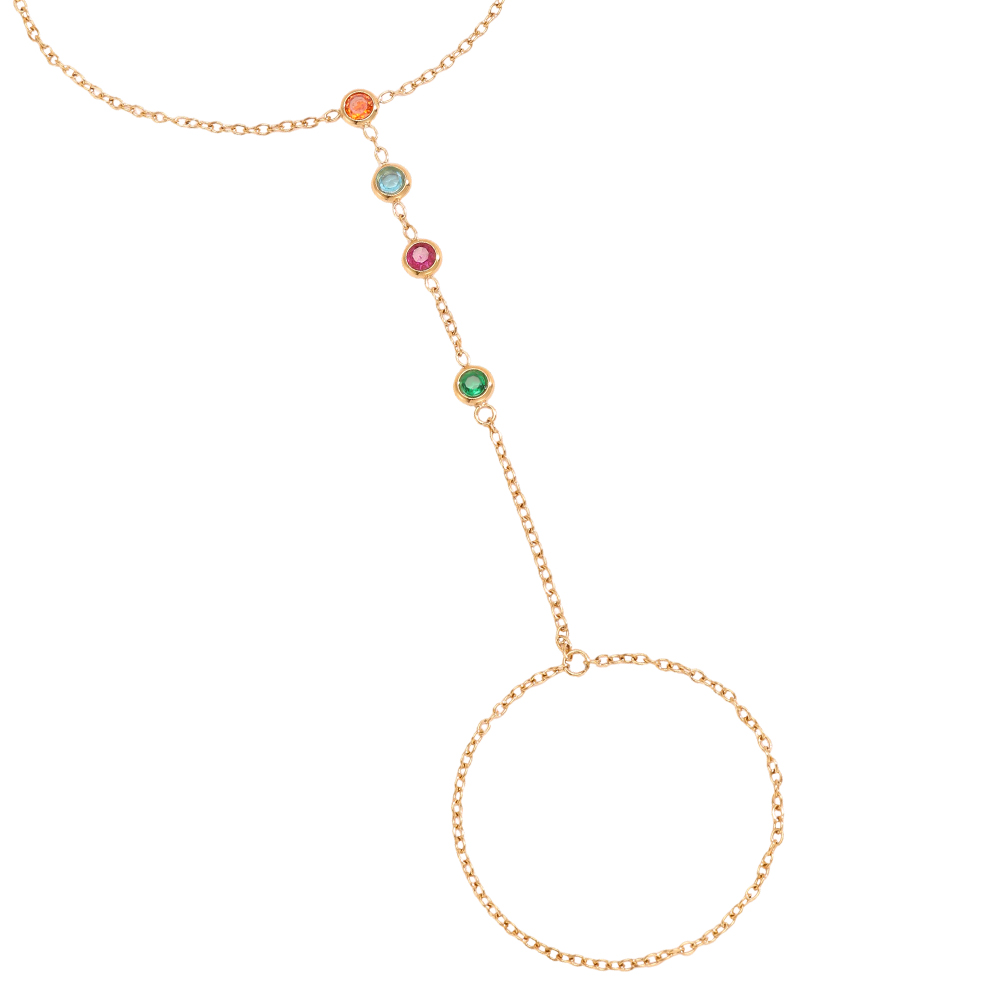17.5cm Four coloured zirconia hand chain stainless steel bracelet   