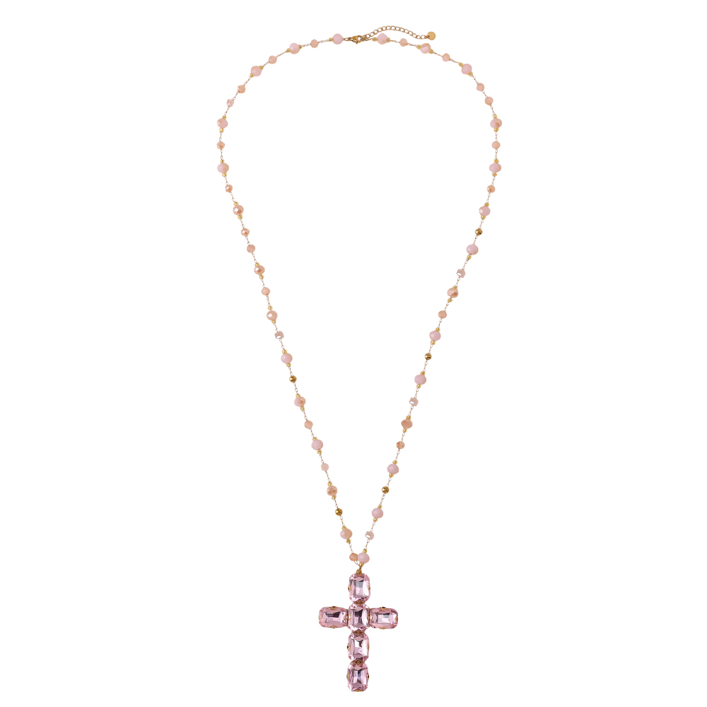 86cm Glass Crystal Cross Stainless Steel Necklaces