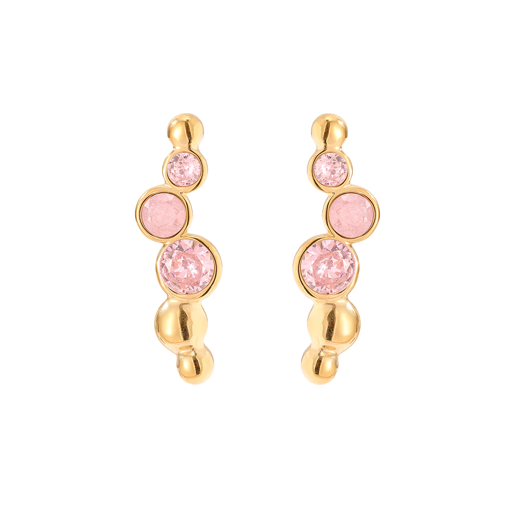 0.6*2.5cm Pink Round Diamond Stainless Steel Earrings  