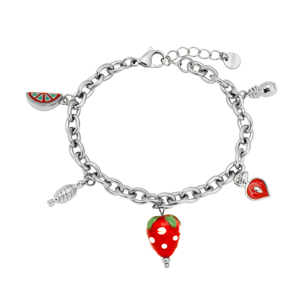 18cm Strawberry Heart stainless steel bracelet