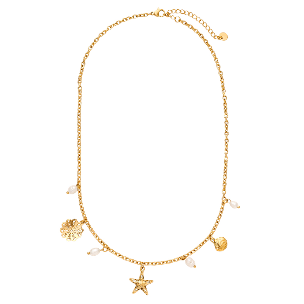 42cm Pretty Ocean And Pearl Stainless Steel Necklace  