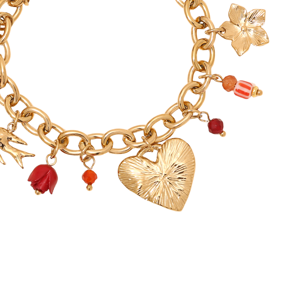 17cm heart flower beads stainless steel bracelet