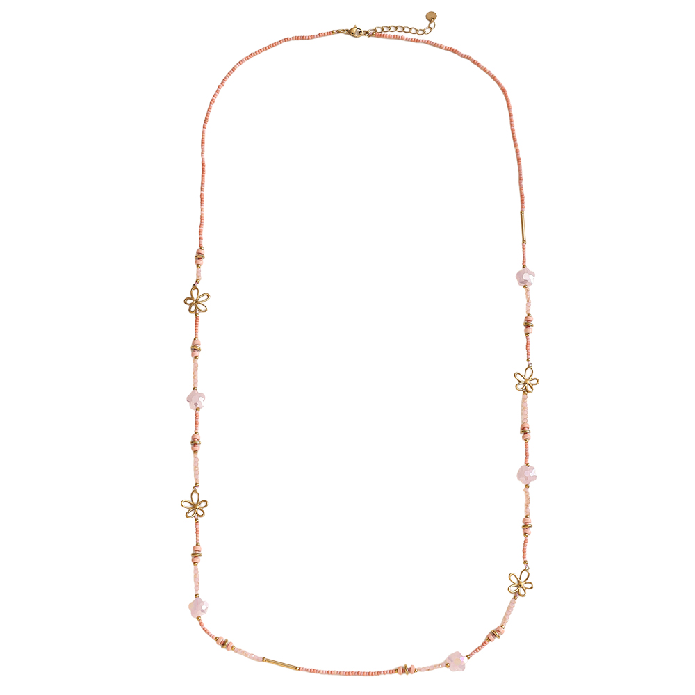 94cm small resin bead necklace with golden flowers stainless steel necklace        