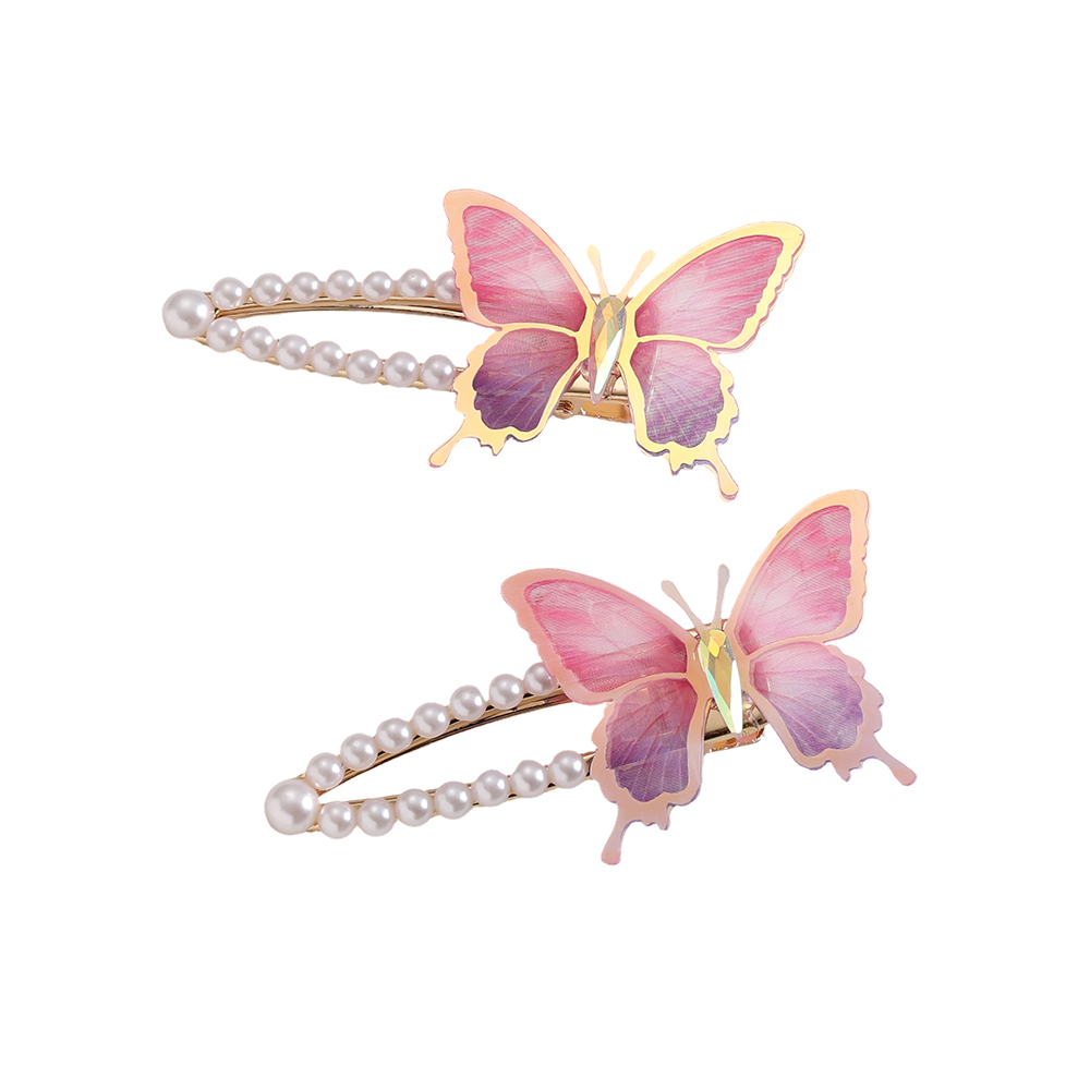 8cm 2 pcs. pink double butterfly hair clip set 