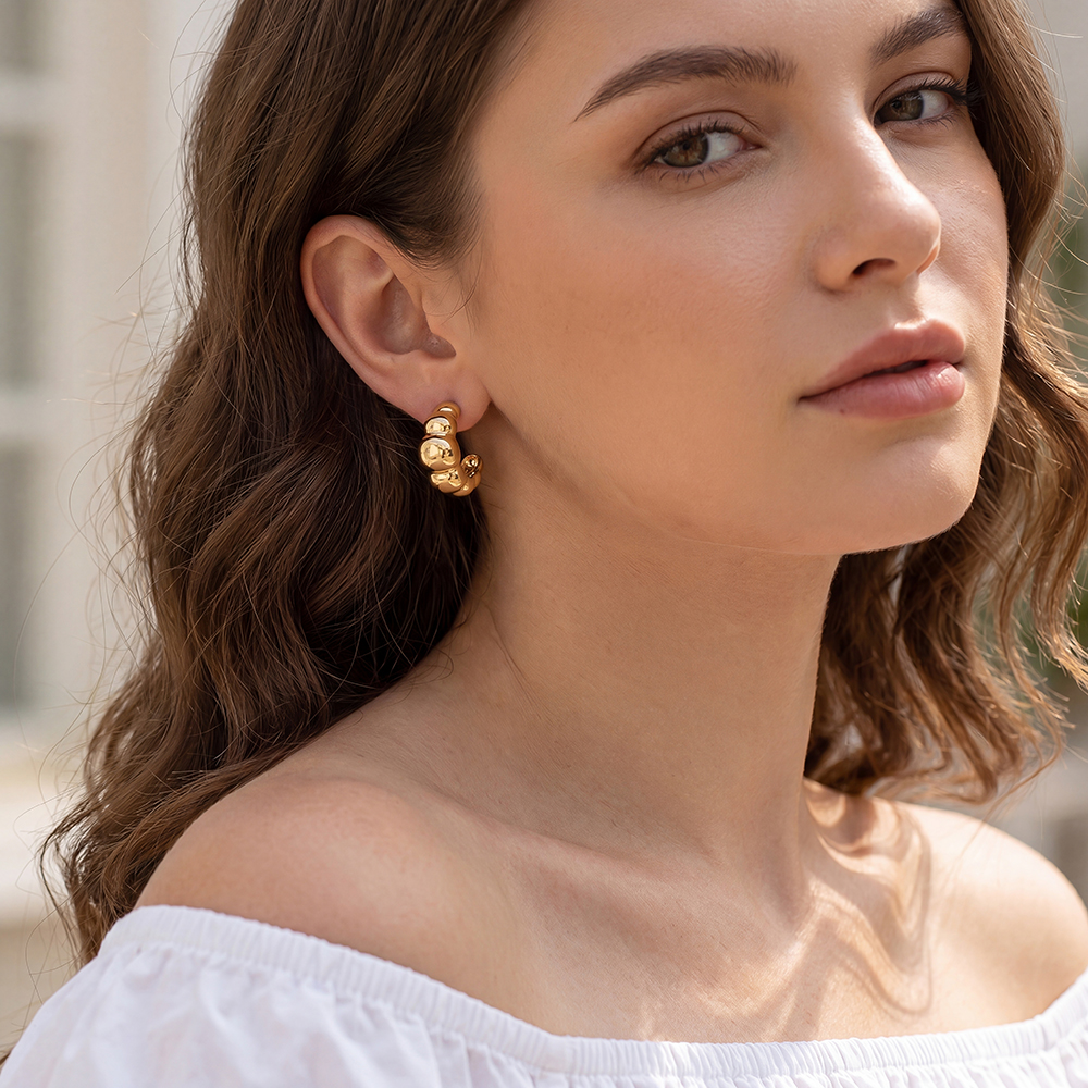 Stainless steel earrings, 20mm, beautiful ribbed circle 