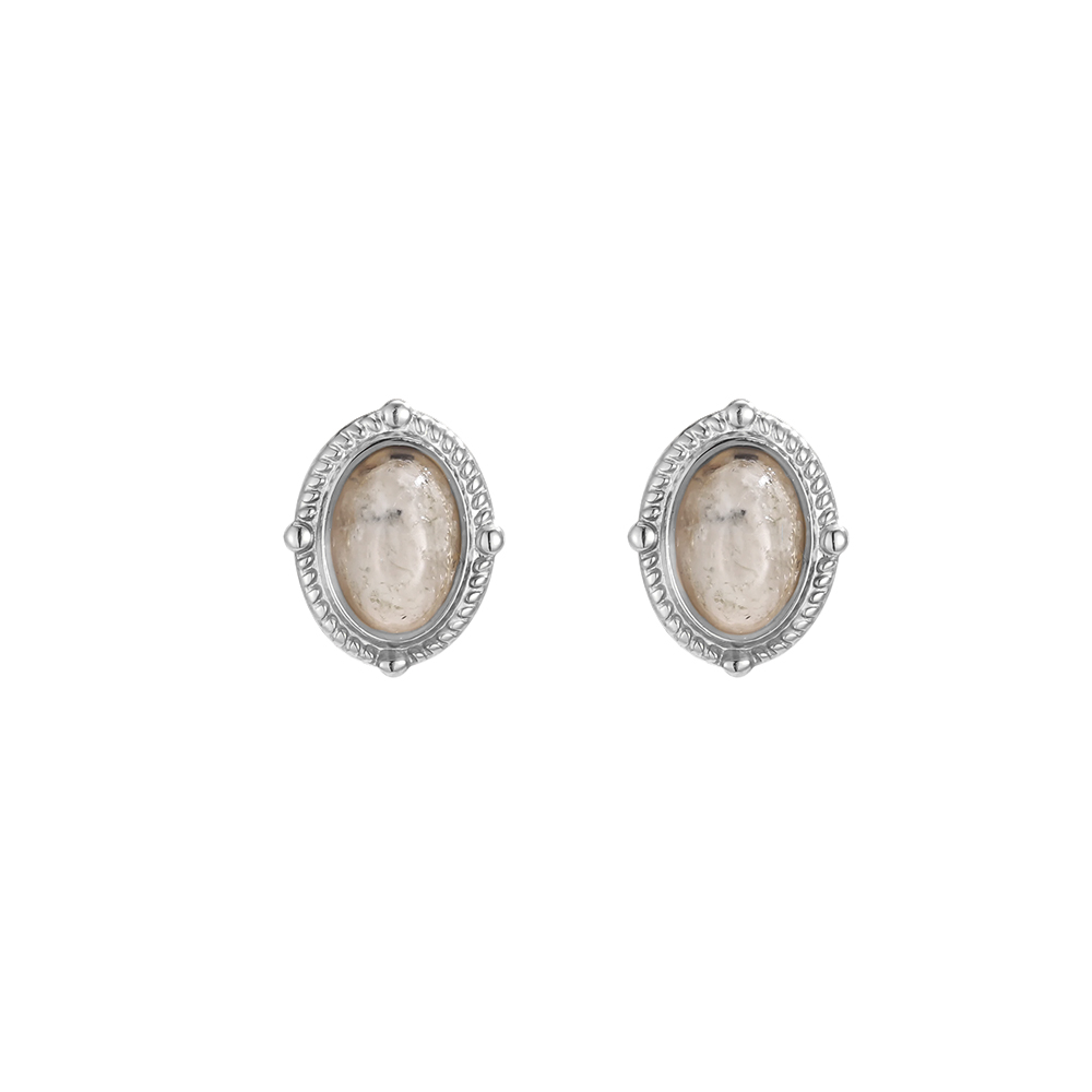 10*7mm oval stone stainless steel earrings 