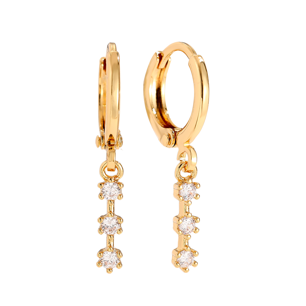 2.5cm Three Diamonds Gold-plated Earrings   