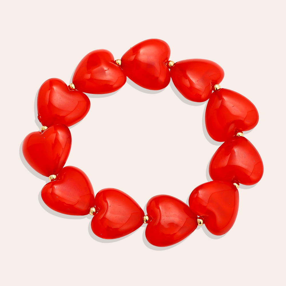 Elastic Acrylic Heart Chain Stainless steel bracelet       