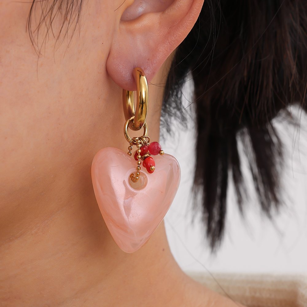 60*30mm acrylic heart freshwater pearls stainless steel earrings