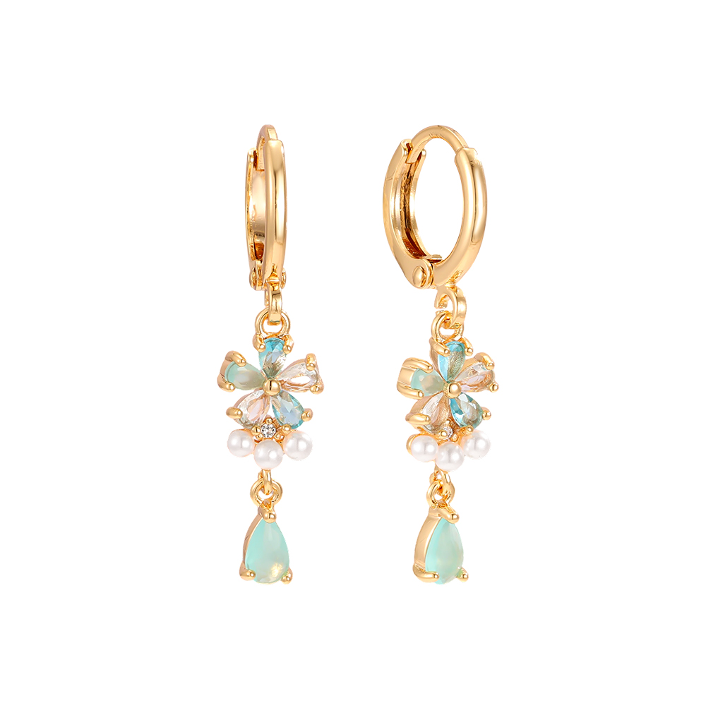 Gold-plated earrings 34mm coloured zirconia flower   