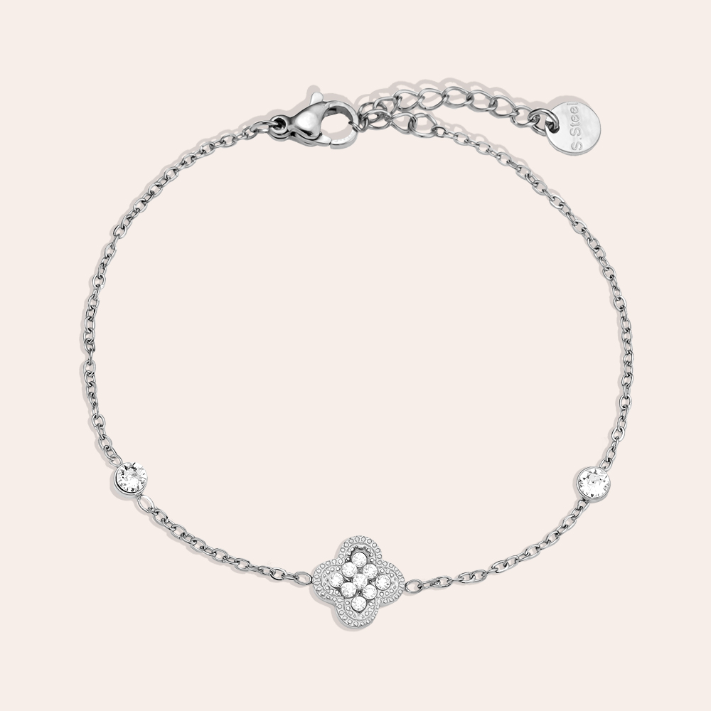 16cm Diamond Lucky Flower And Dot stainless steel bracelet      