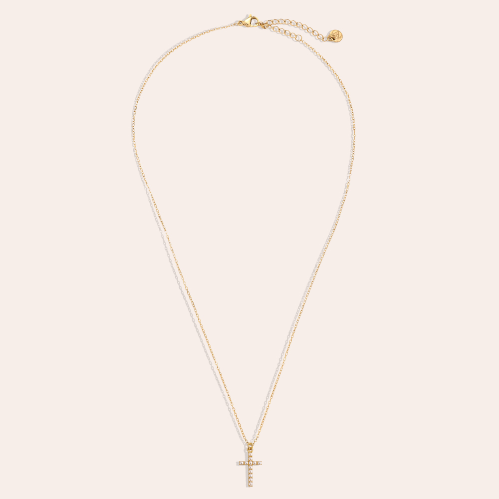 40cm pearl cross stainless steel necklace    
