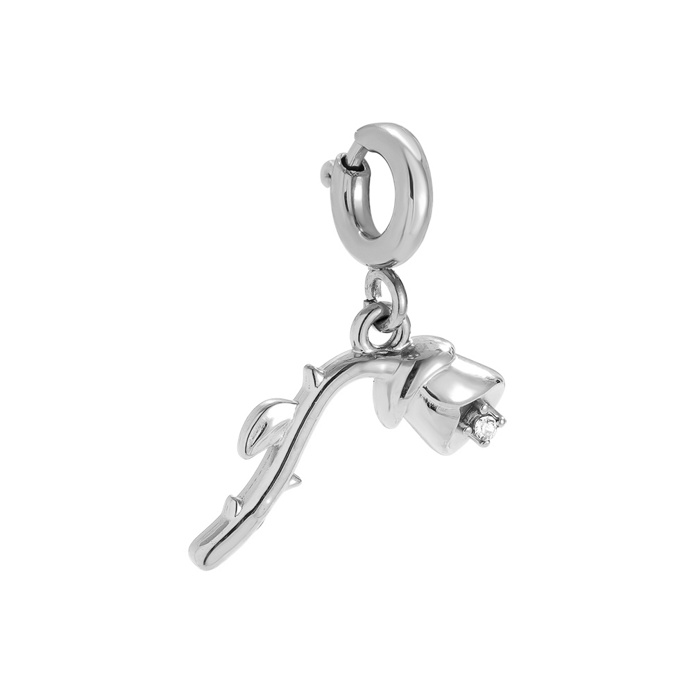 15mm Spring Clasp Rose With Diamond Stainless Steel Pendant   