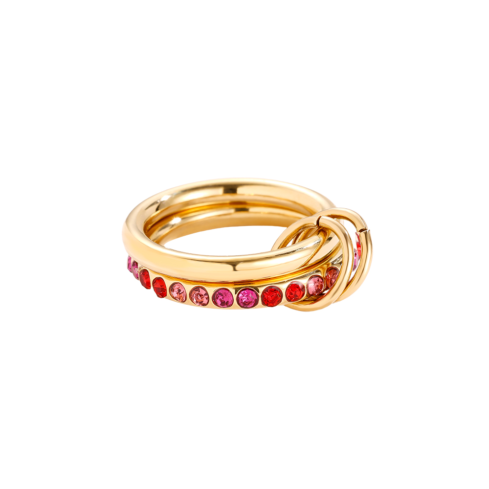 Two Layer Red Colour Gradient Diamond Stainless Steel Ring    