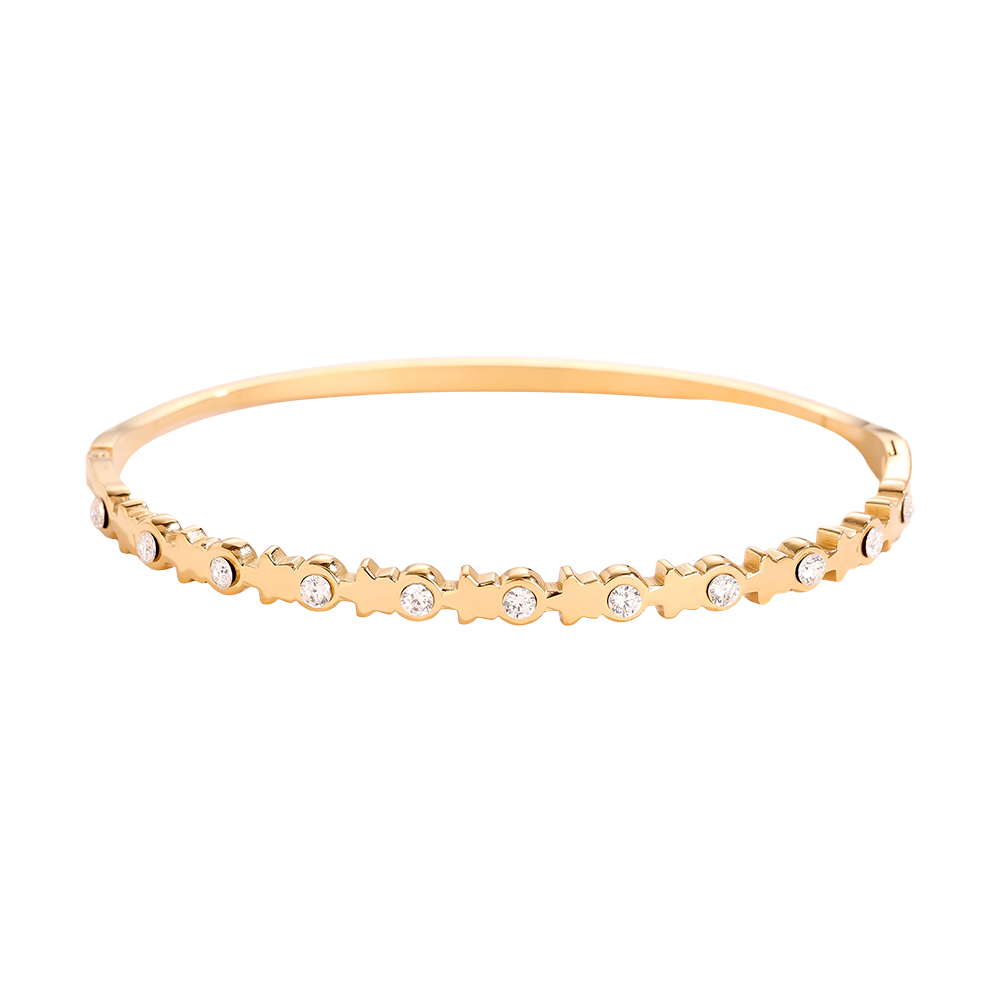 6.4cm Diameter Star And Diamonds Stainless Steel Bangle      