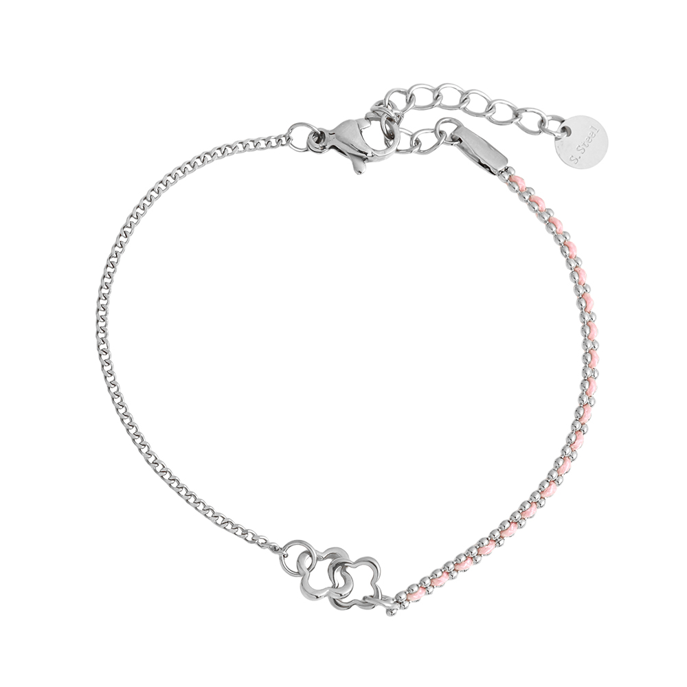 Stainless steel bracelet 16cm two simple flowers