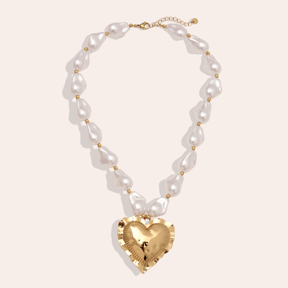 40cm Great Heart In Pearl Chain stainless steel necklace      