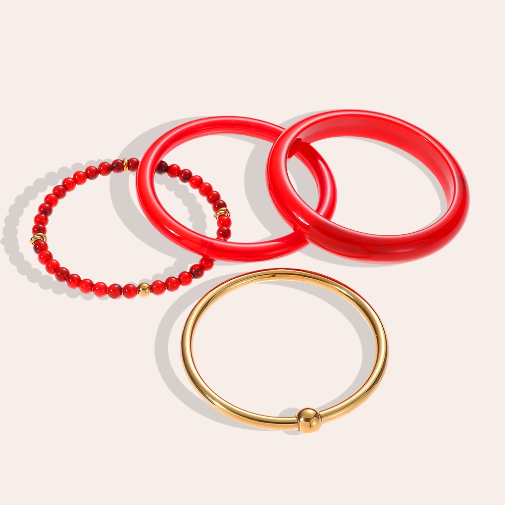 Stainless steel bangle set 6.5cm width 4 pieces acrylic 