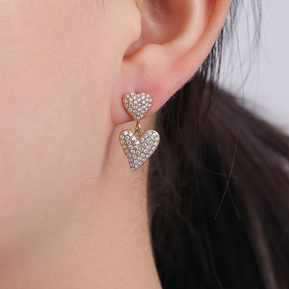 1*2cm Two Diamond Hearts stainless steel earrings        