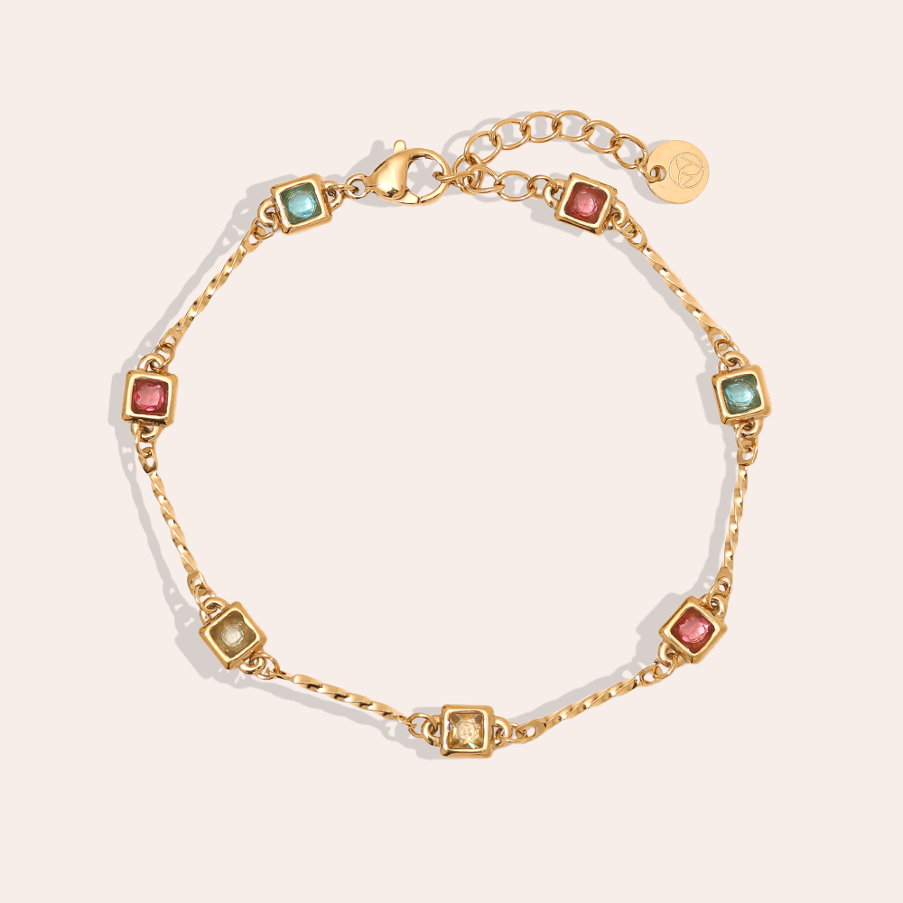 16.5cm square zirconia stone stainless steel bracelet 