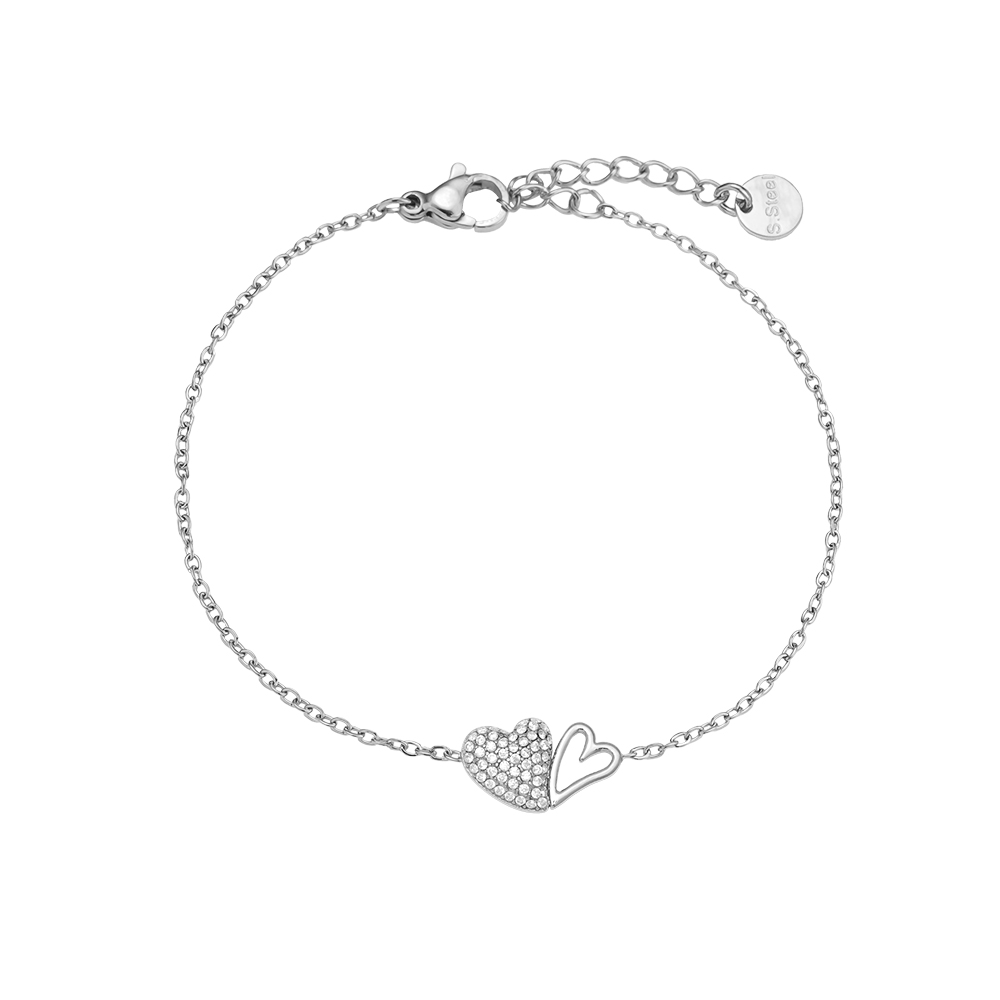 17cm Two Cool Hearts stainless steel bracelet   