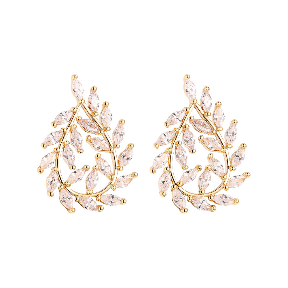 25mm Sparkling Diamond Leaf Gold-Plated Earrings     