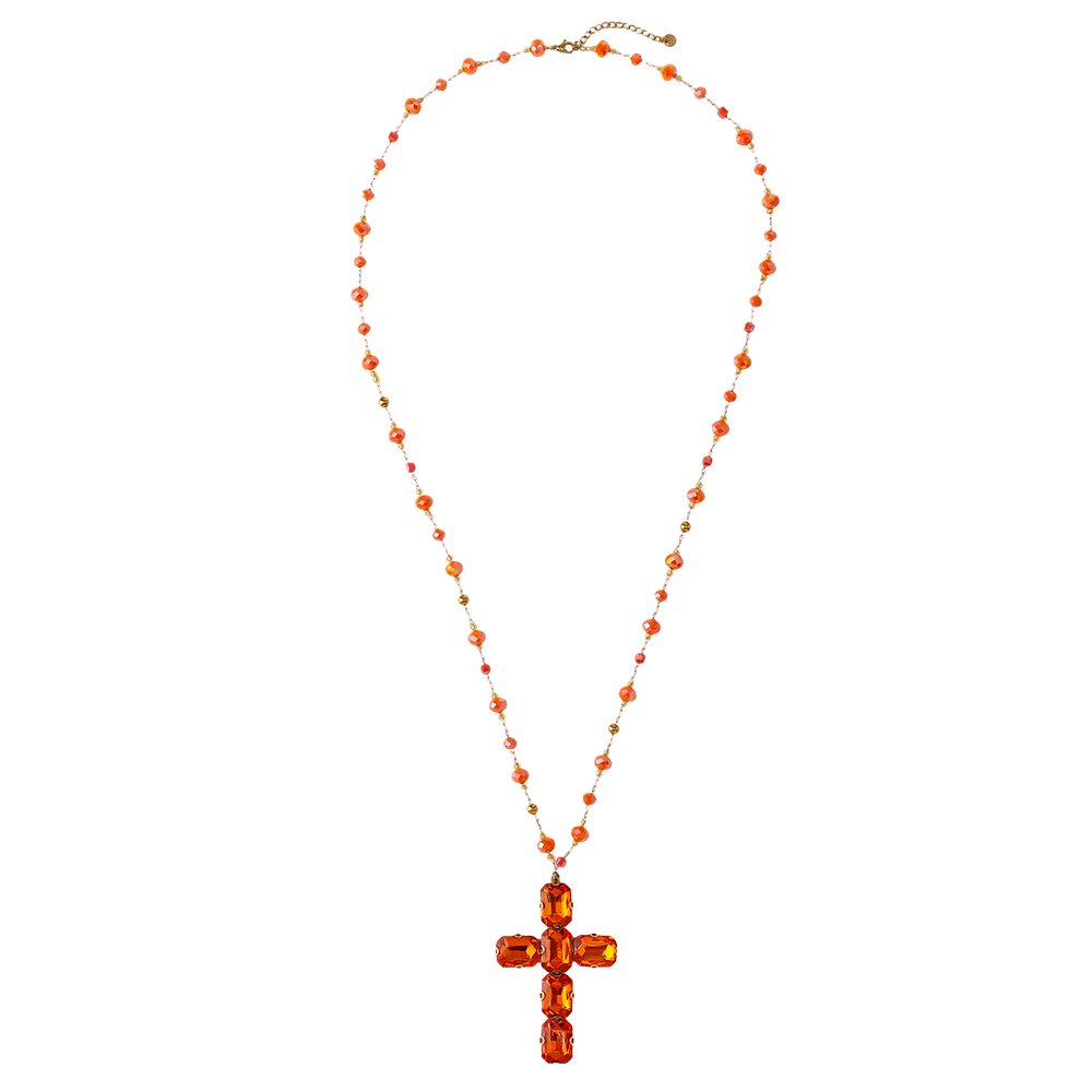 86cm Glass Crystal Cross Stainless Steel Necklaces