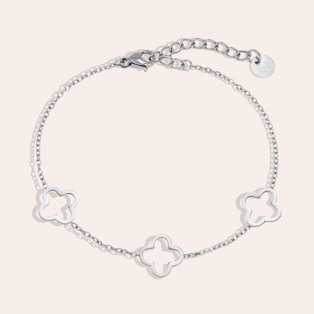 Stainless steel bracelet, 17 cm, simple shamrock design