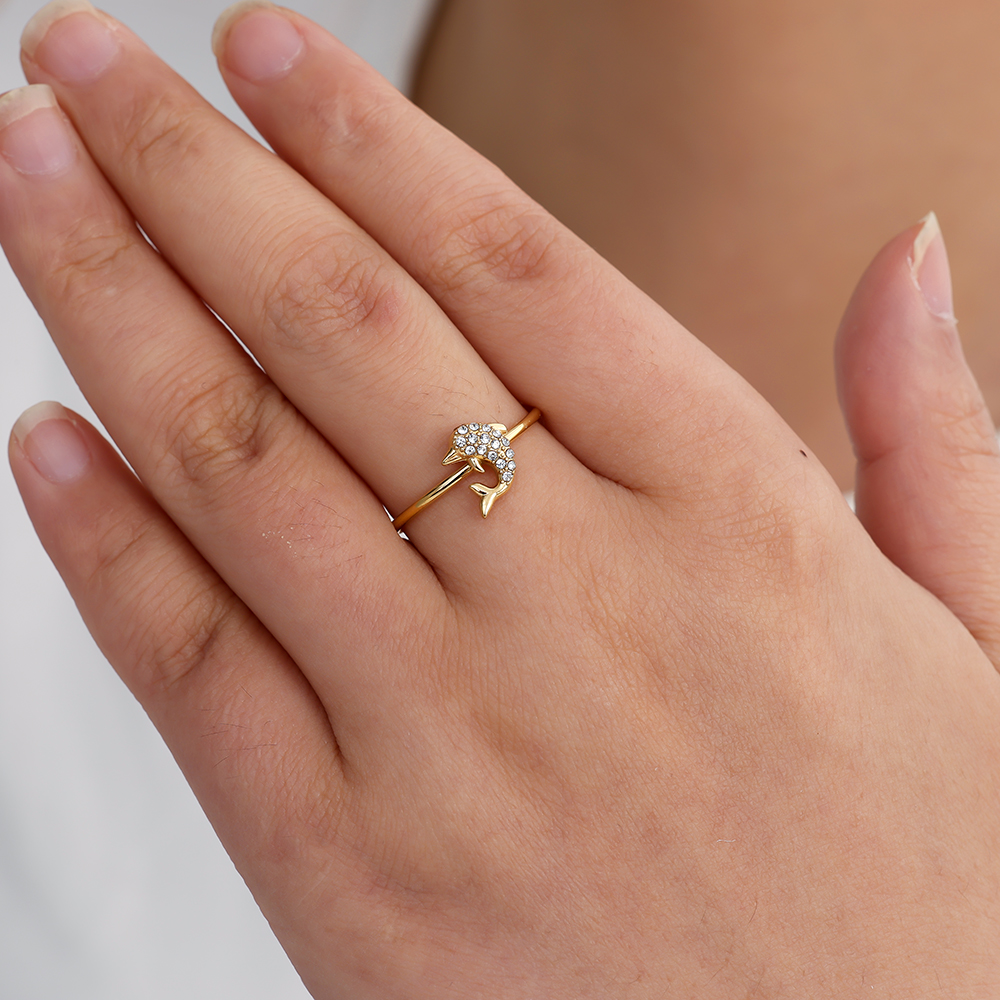 Diamond Dolphin stainless steel ring    