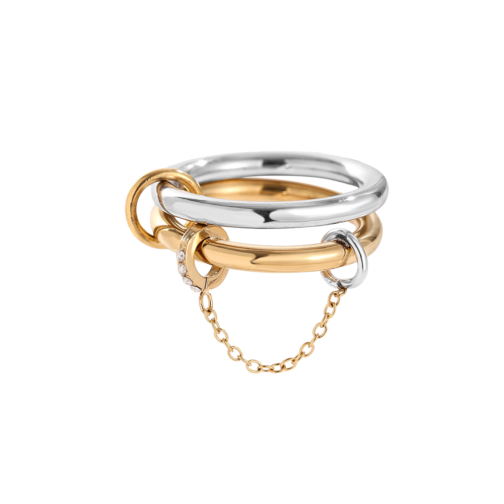 Pro Two Layer Gold And Silver Ring Set With Lock Stainless Steel Ring    