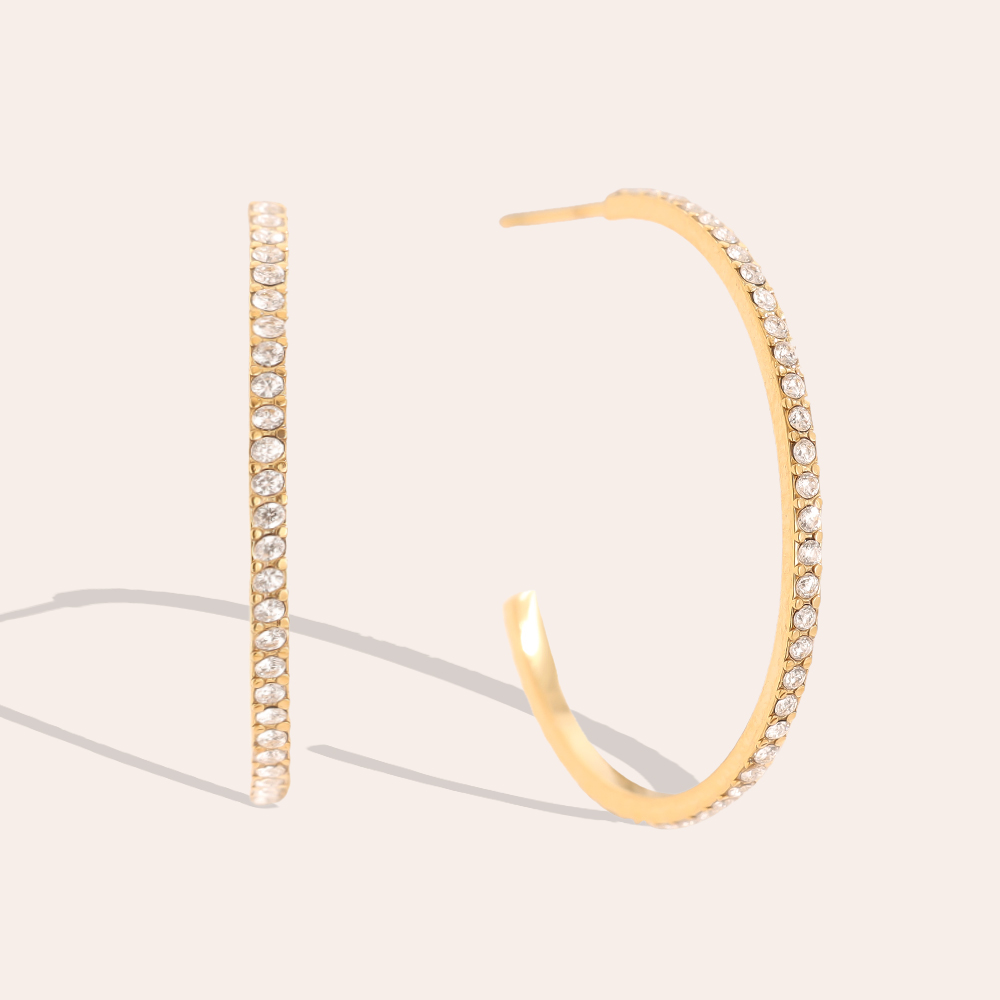 30mm Simple Diamond Half Hoop Stainless Steel Earrings   