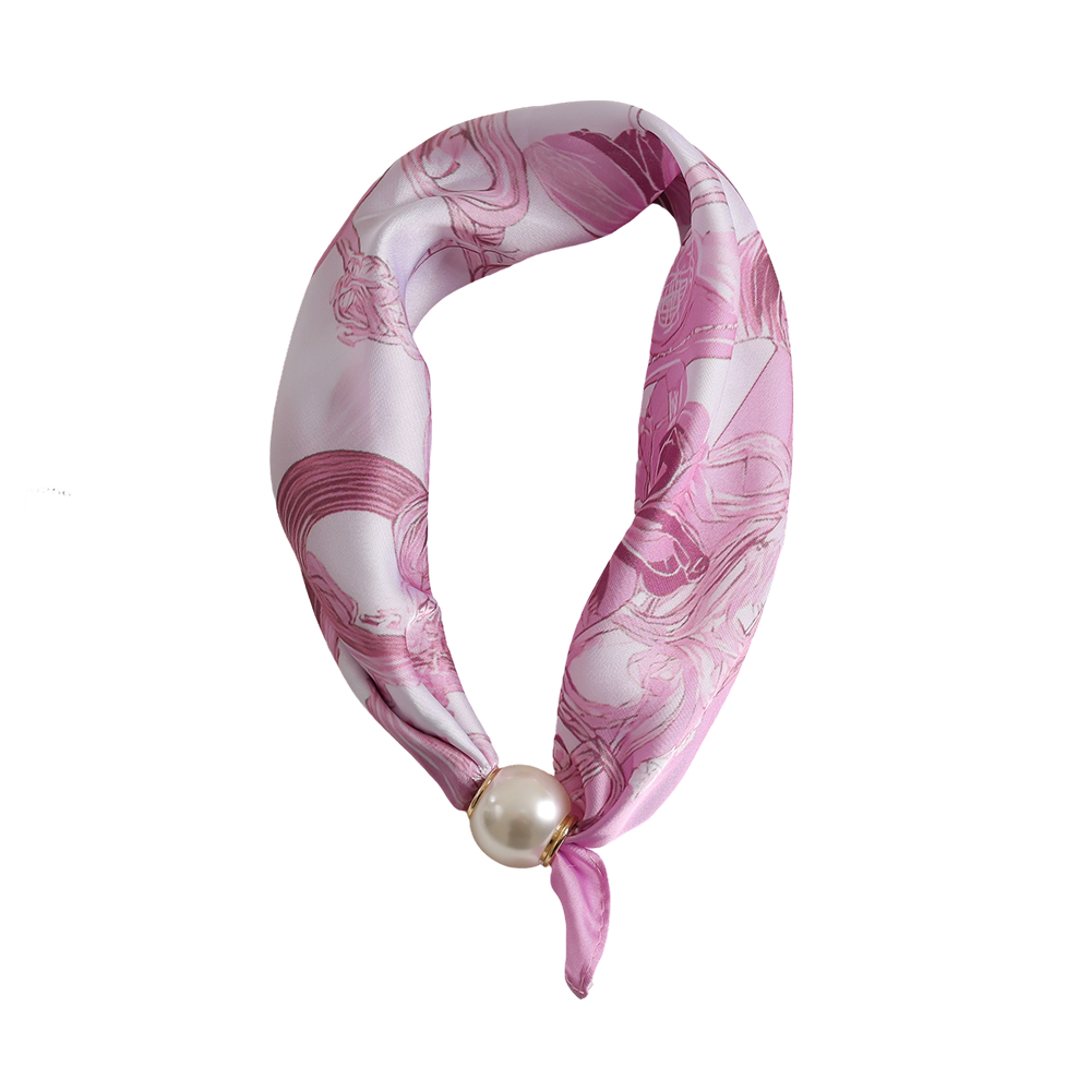 43cm Floral vintage pattern pink beaded scarf