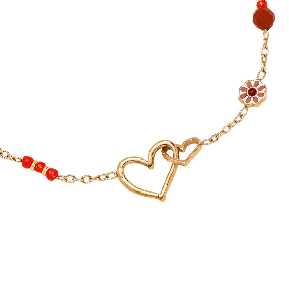 17cm heart bow and red flower stainless steel bracelet    