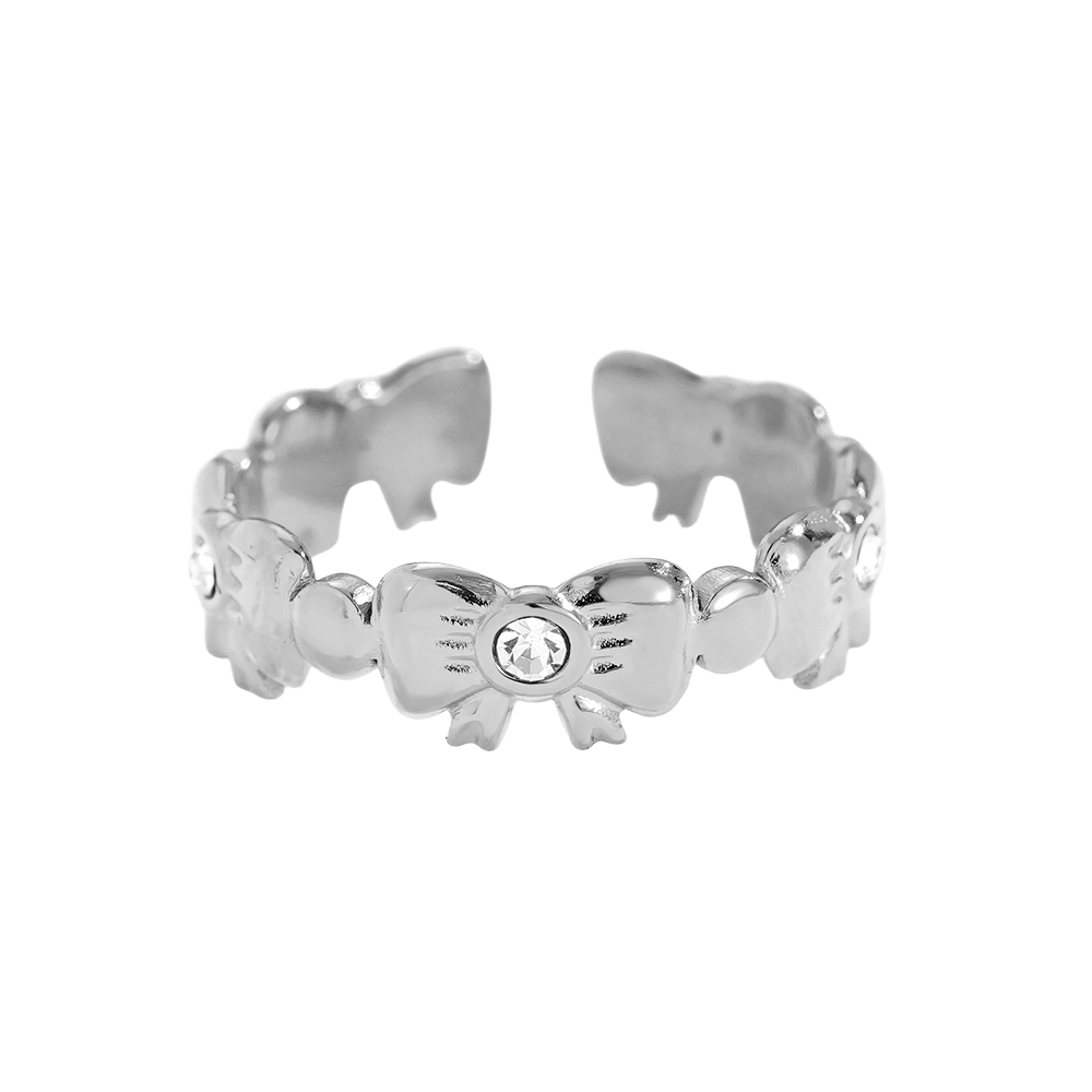 Diamond And Bowtie Stainless Steel Ring    
