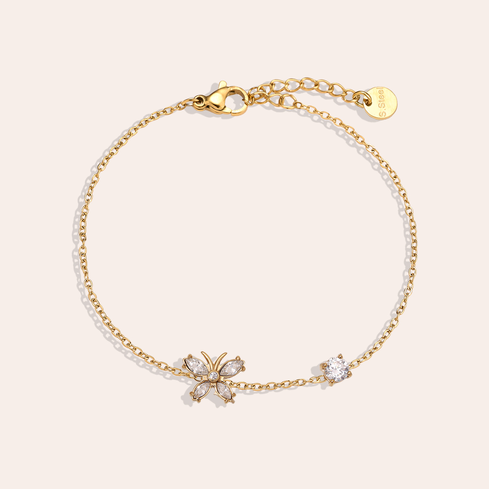 17cm zirconia butterfly stainless steel bracelet