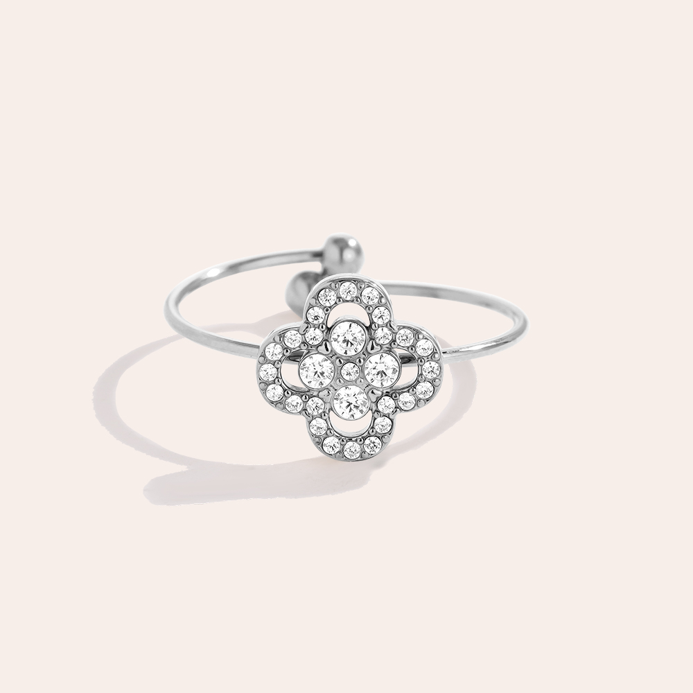 Diamond Lucky Flower stainless steel ring     Diamond Lucky Flower stainless steel ring