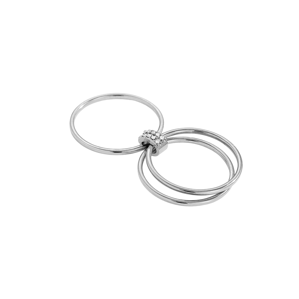  Three Simple Layer And Diamond Lock Ring Set Stainless Steel Ring