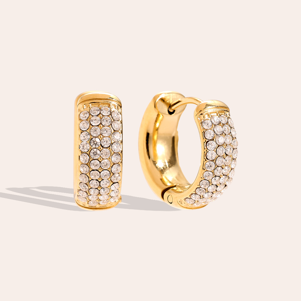 1.0cm 4 Lines Diamond Stainless Steel Earrings