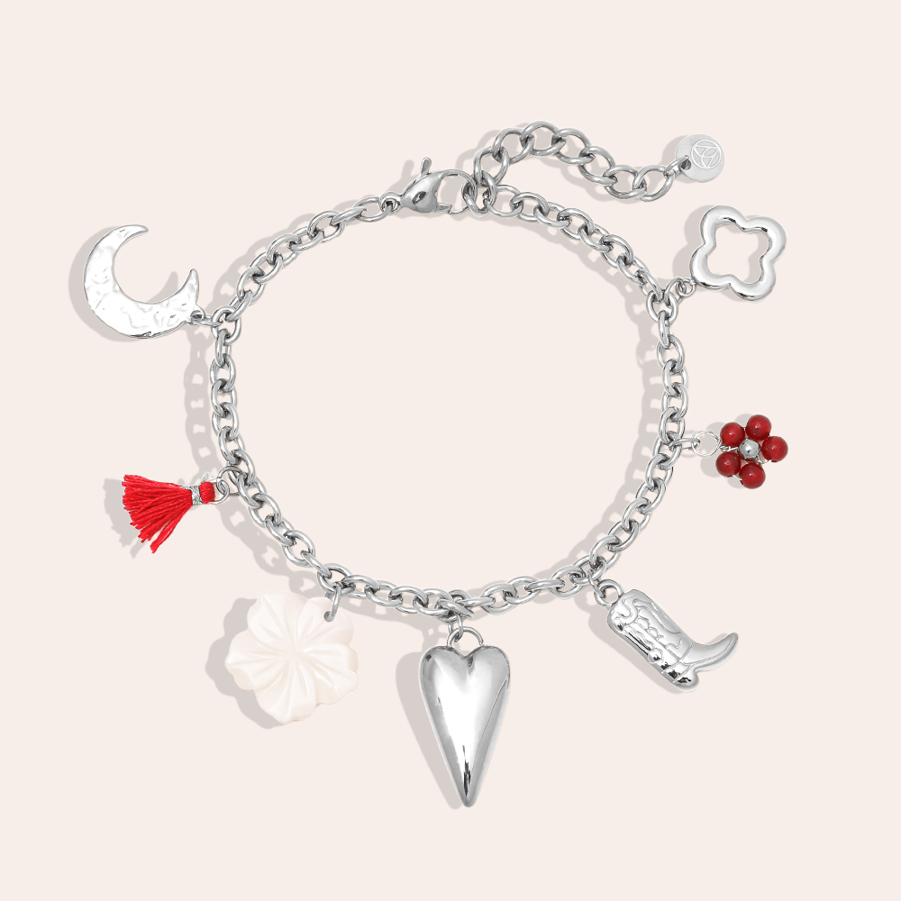 17cm heart boot flower and moon stainless steel bracelet     