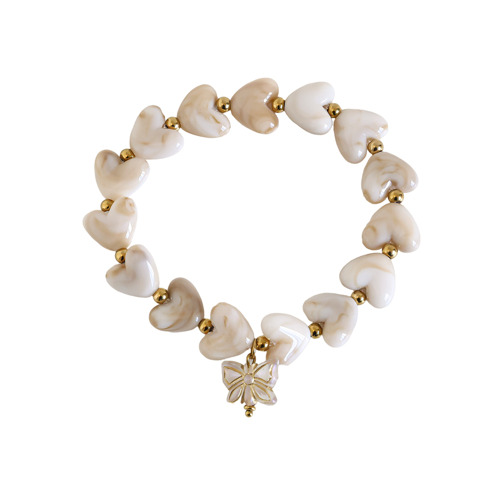 20cm Elastic Acrylic Heart Chain With Butterfly Stainless Steel Bracelet