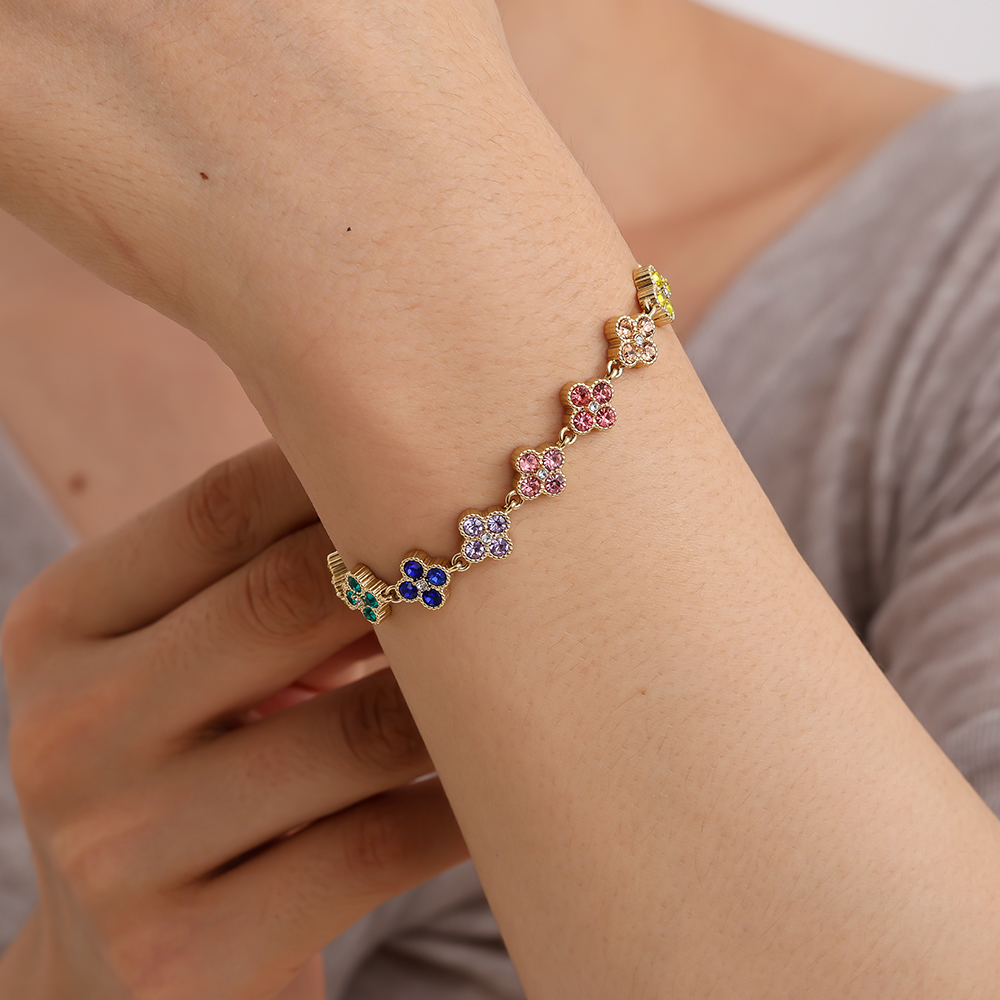 15cm Multi Colour Diamond Flower Chain Stainless Steel Bracelet  