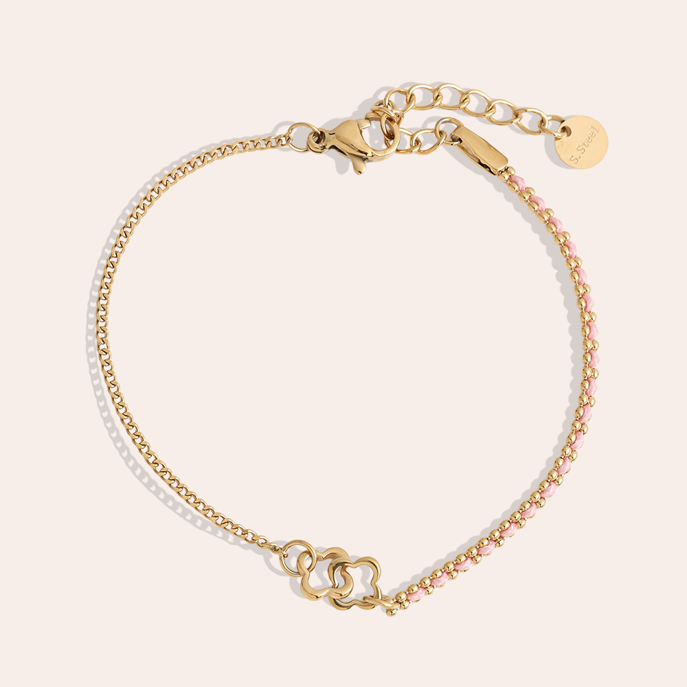 16cm two simple stainless steel flower bracelet       