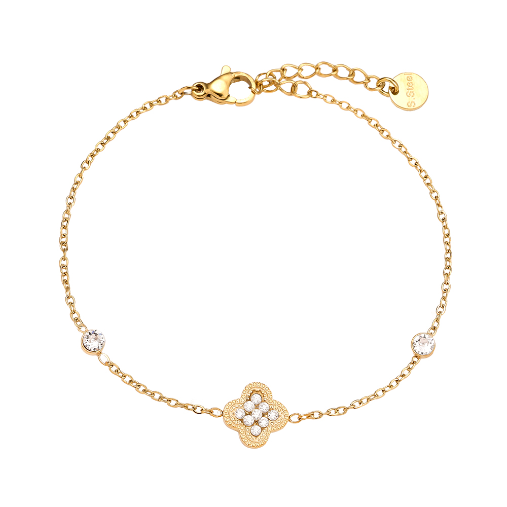 16cm Diamond Lucky Flower And Dot stainless steel bracelet      