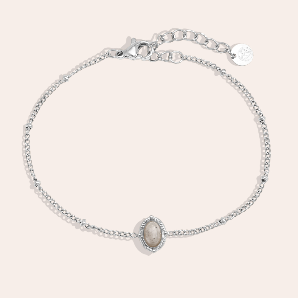 Stainless steel bracelet, 17 cm, with oval natural stones