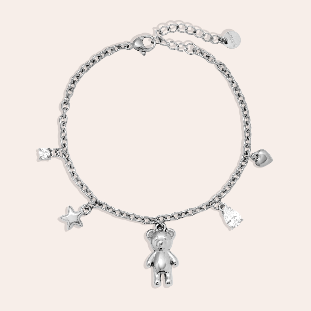 17.5cm Sweet Bear And Charms stainless steel bracelet   