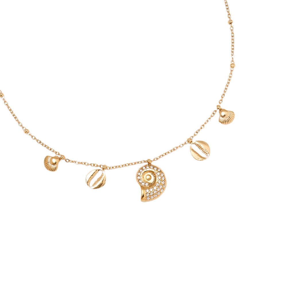 40cm rhinestone snail and small shell stainless steel necklace 