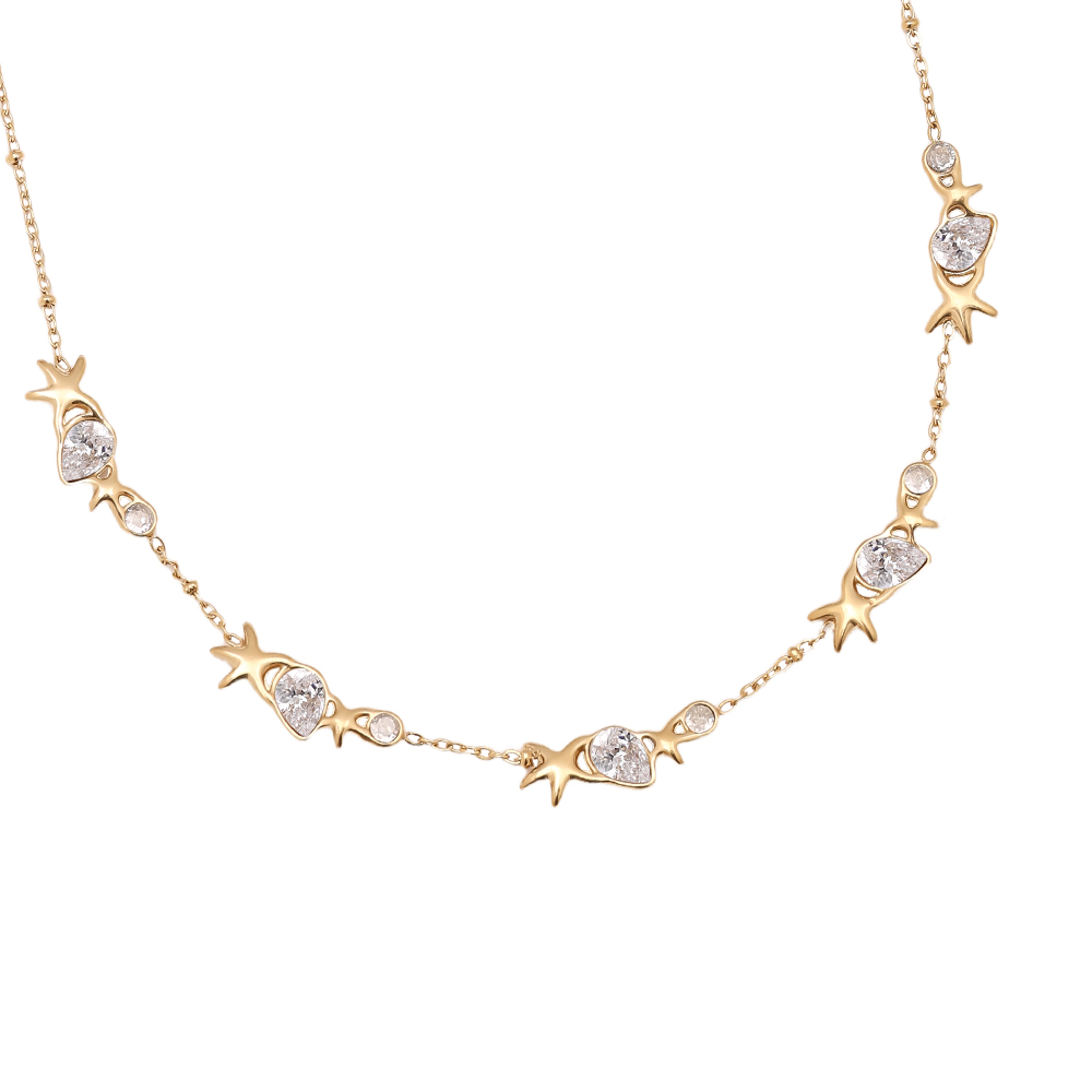 42cm starfish drop rhinestone stainless steel necklace