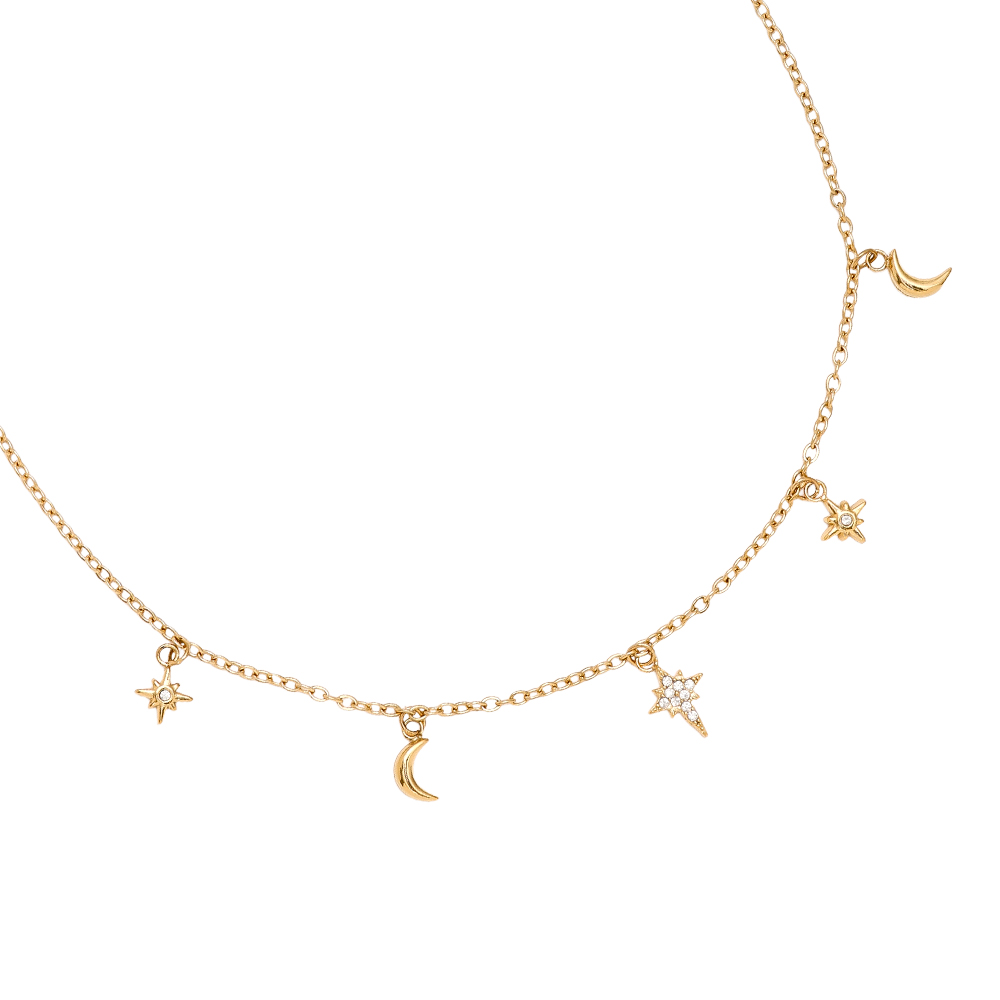 40cm Moon And Star Charms stainless steel necklace      